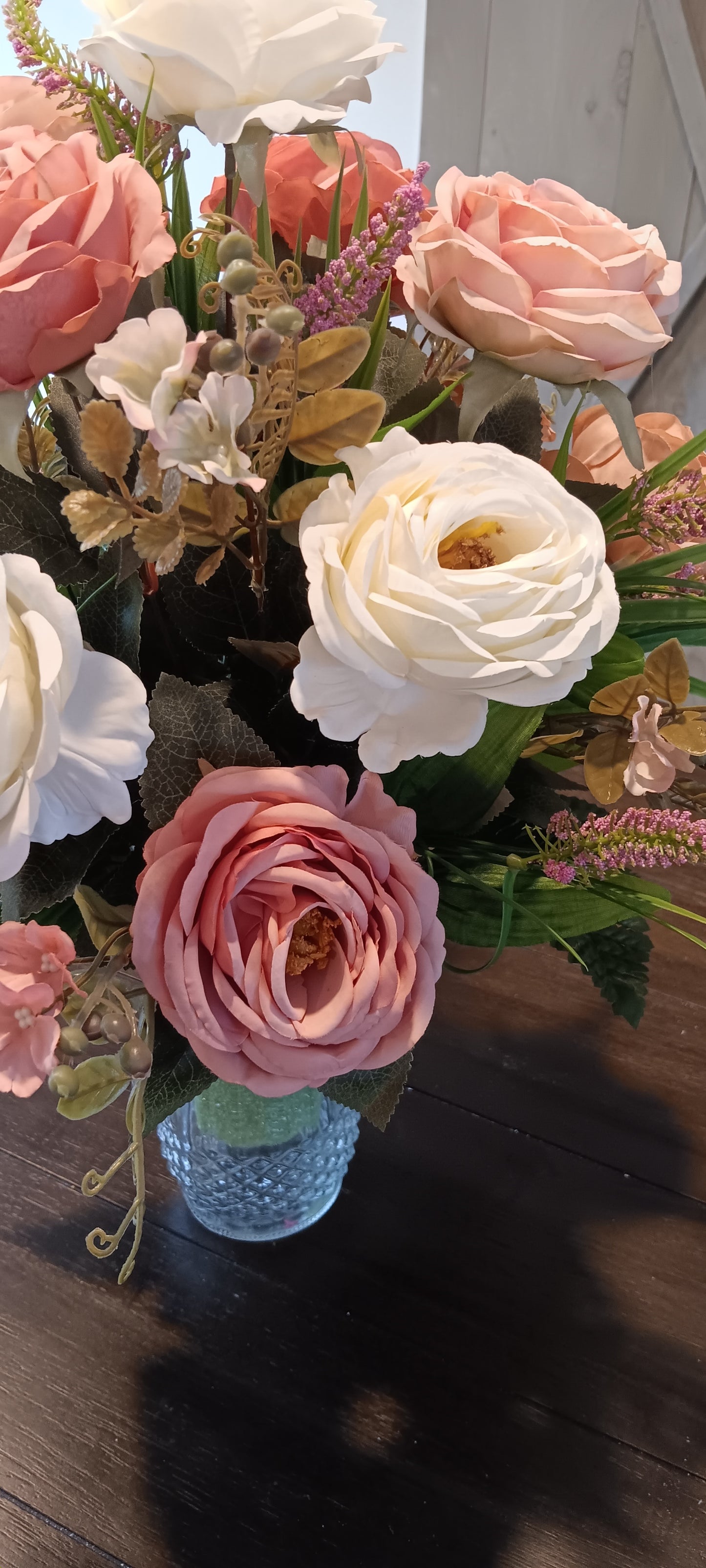 Silk Pink & Cream Roses Cemetery Vase (Local Pick-up Only)