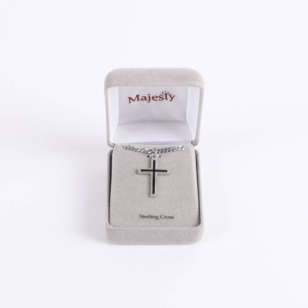 Sterling Silver Epoxy Filled Cross Necklace 24″