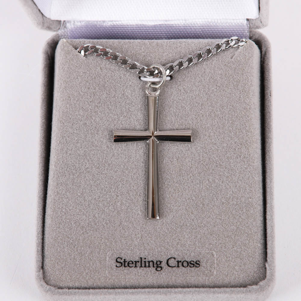 Sterling Silver Tapered Cross Necklace 24"