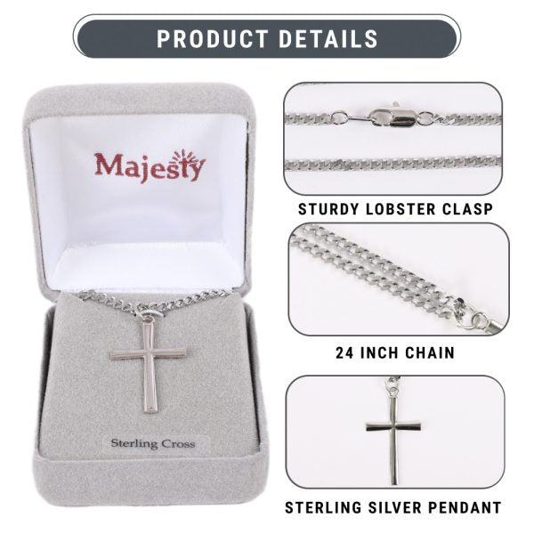 Sterling Silver Tapered Cross Necklace 24"