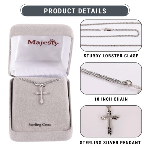 Necklace Cross – Wheat – Sterling Silver – 18″