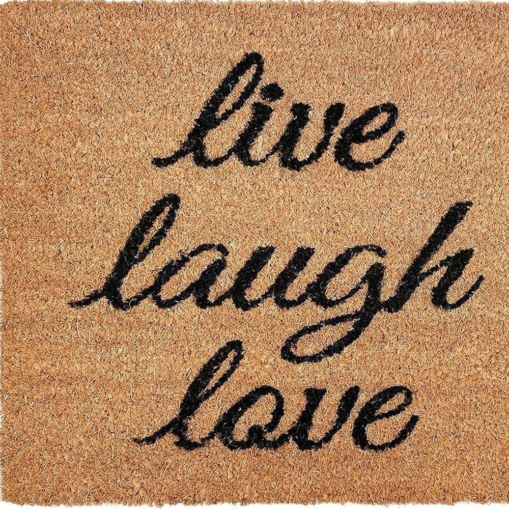 17" X 29" Natural Yellow And Black Floral Live Love Laugh Outdoor Coir Door Mat