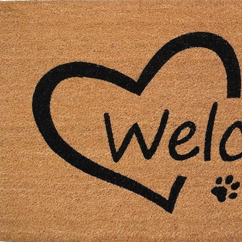 17" X 29" Natural And Black Pawprint Welcome Outdoor Coir Door Mat