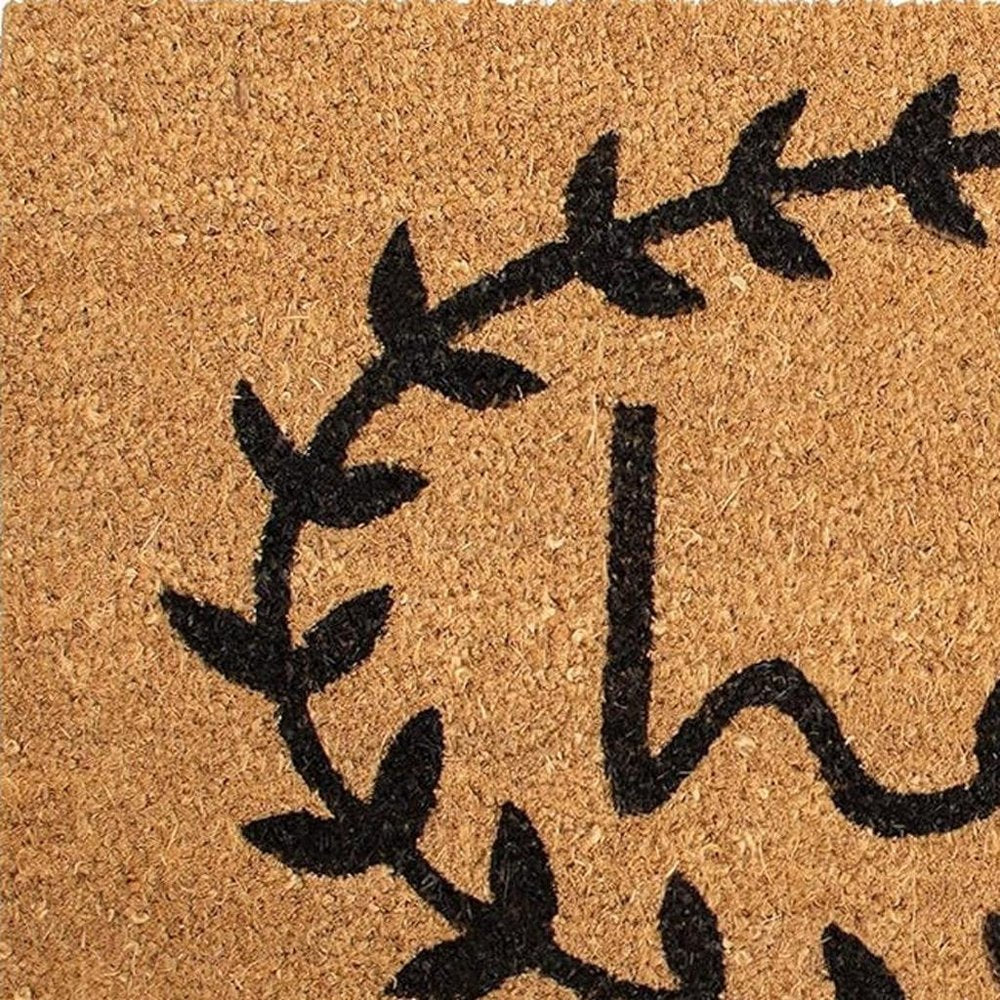 17" X 29" Natural And Black Hello Outdoor Coir Door Mat