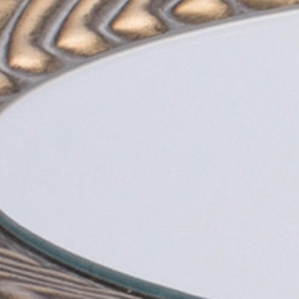 Set of Two Antiqued Bronze Metal And Mirrored Glass Oval Serving Trays With Handles