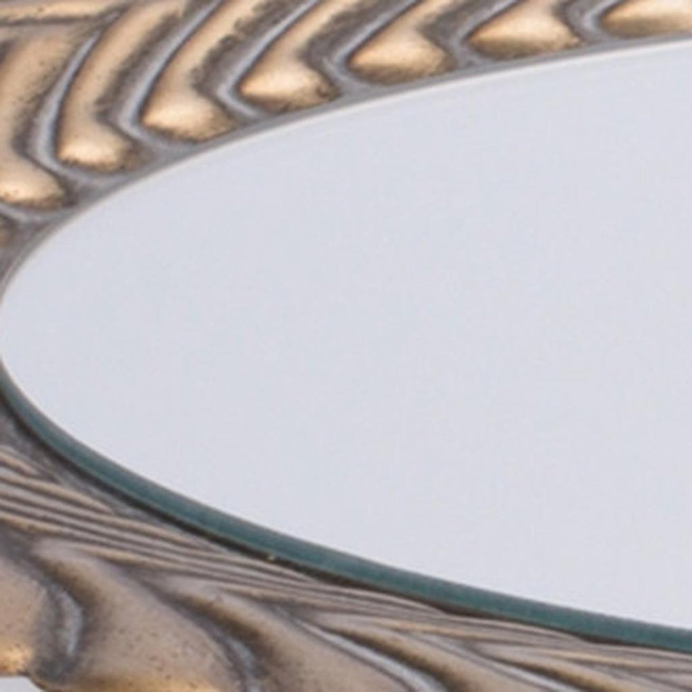 Set of Two Antiqued Bronze Metal And Mirrored Glass Oval Serving Trays With Handles