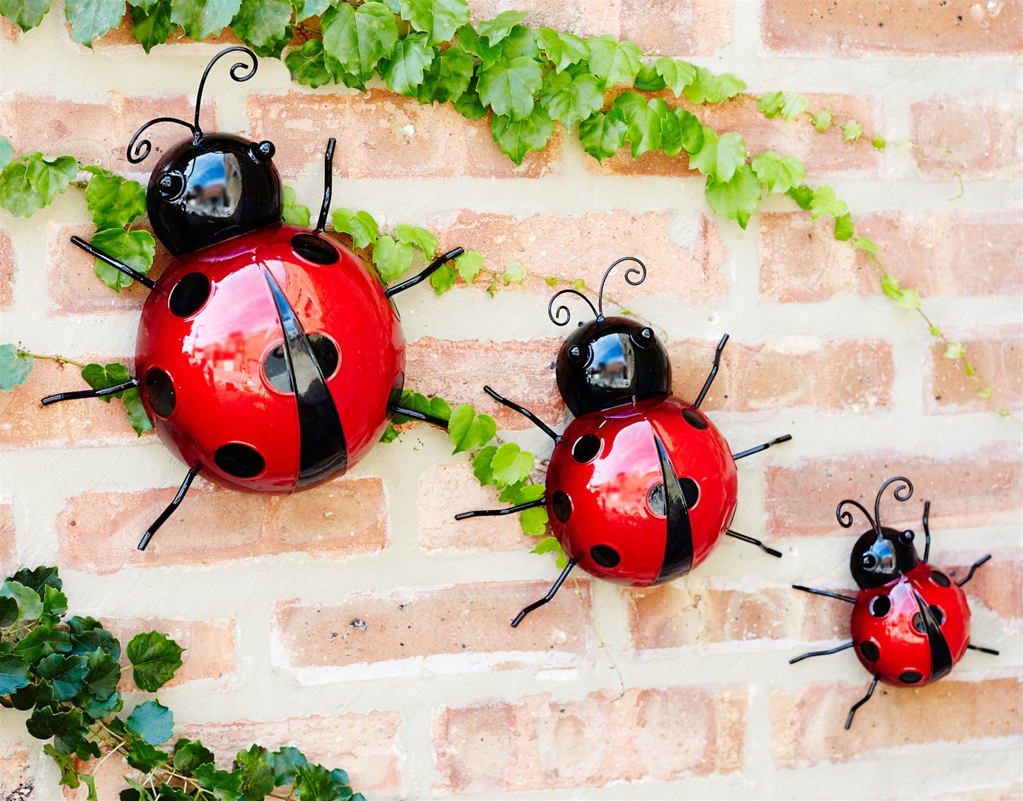 Wall Mountable Metal Ladybugs (Set of 6) 3.75"H, 3"H, 2.25"H