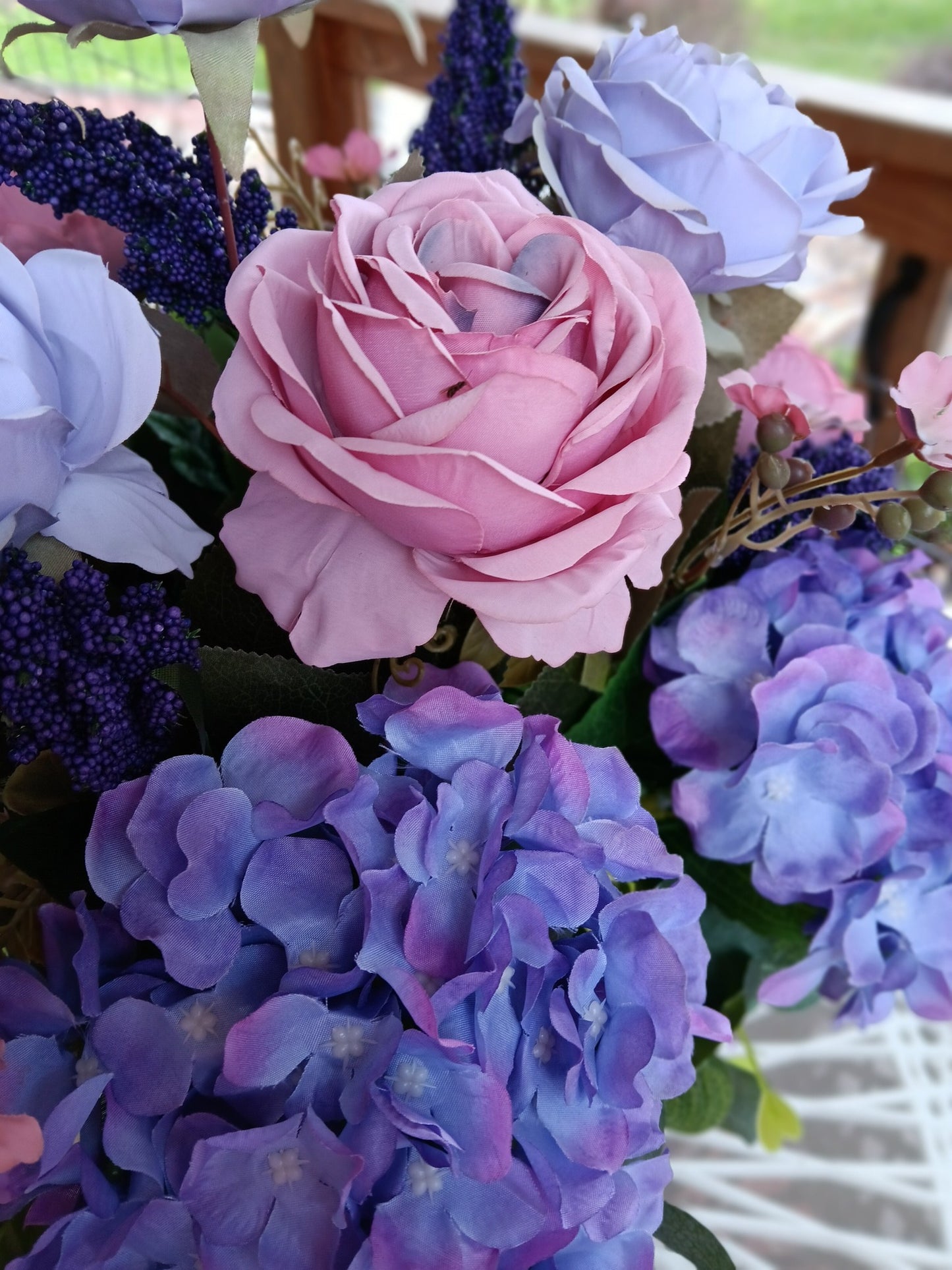 Lavender Silk Cemetery Vase with Hydrangea