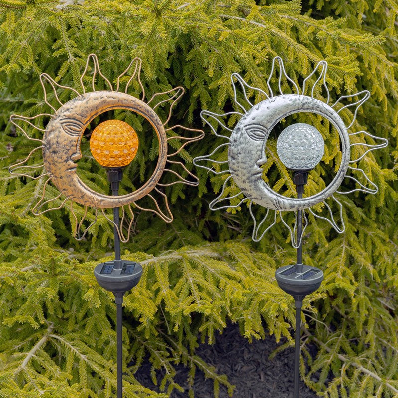 Dual Sun & Moon Solar Spinning LED Garden Stakes in 2 Assorted Colors