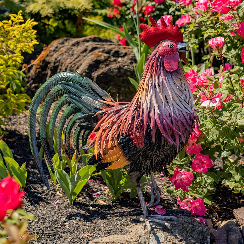 28" Tall Painted Iron Rooster Decoration "Leopold"