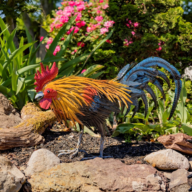 21.25" Tall Painted Iron Rooster Decoration "Maxwell"