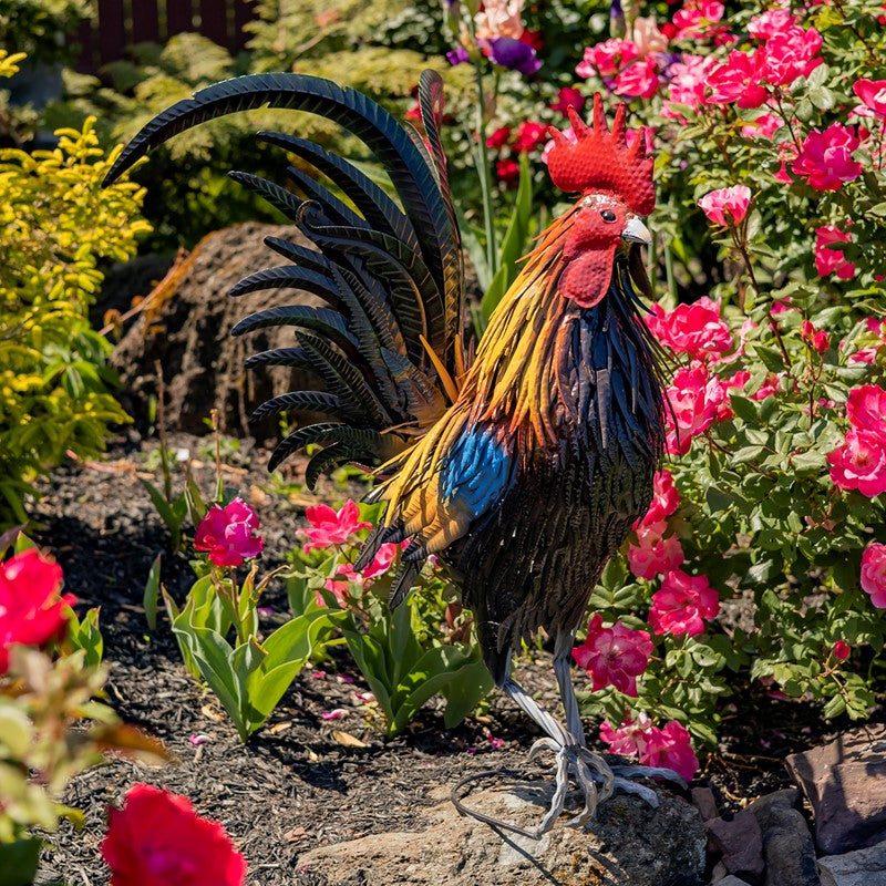 29.28" Tall Painted Iron Rooster Decoration "Hugo"
