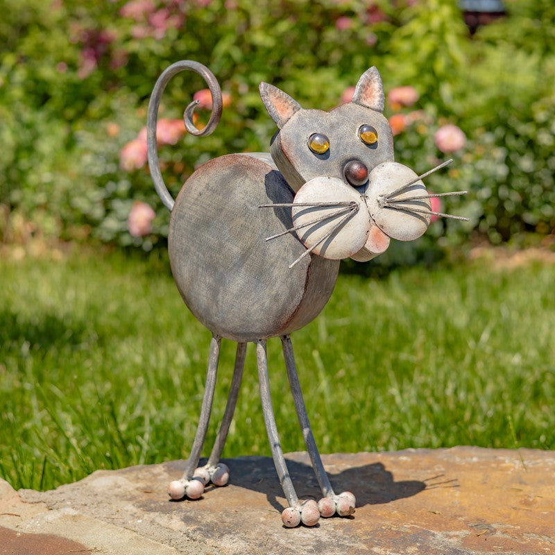 18" TALL HAND PAINTED IRON CAT DECORATION WITH BOBBLEHEAD "STACY"