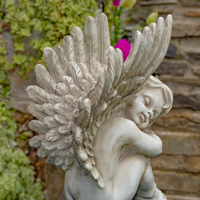 Set of Two 20" Tall Sitting Polyresin Cherub Statues "Thomas & James"