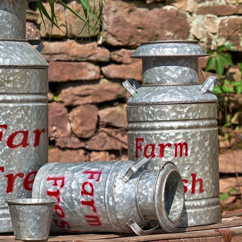Set of 3 Galvanized Old Style Milk Jug Planters in Red