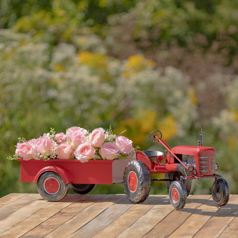 3.4ft. Long Small Red Metal Tractor with Cart "The Aldean"