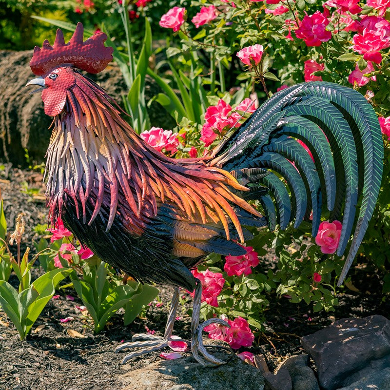 28" Tall Painted Iron Rooster Decoration "Leopold"