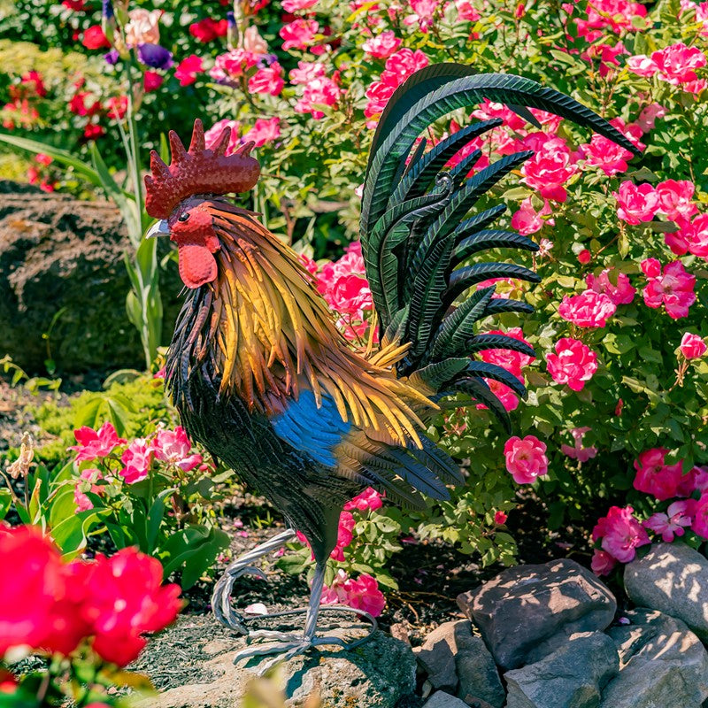 29.28" Tall Painted Iron Rooster Decoration "Hugo"