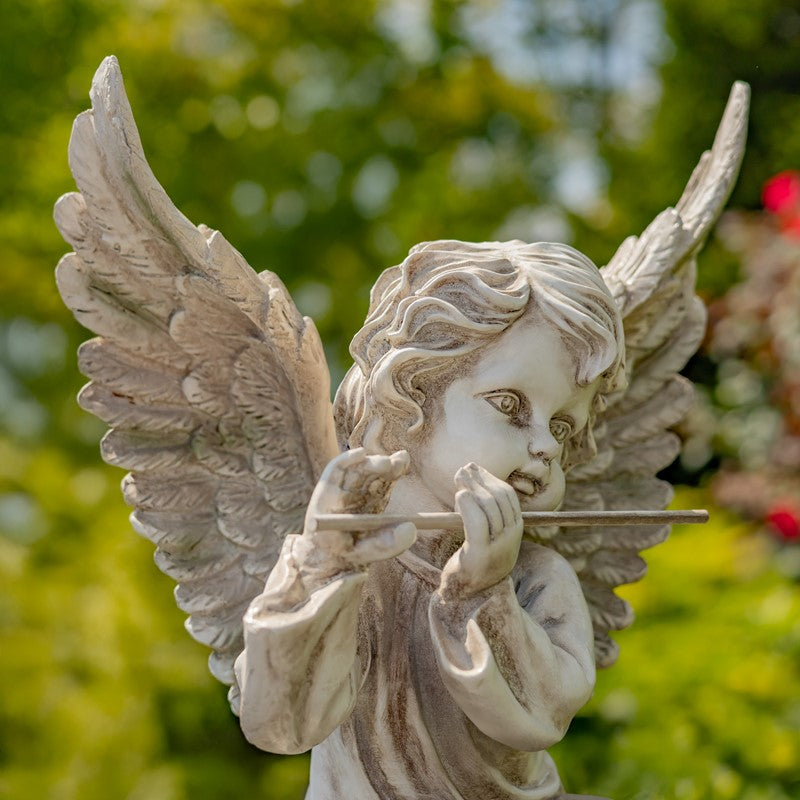 Set of Two 24" Tall Cherubs on Ornate Pedestals "Uriel & Sandalphon"