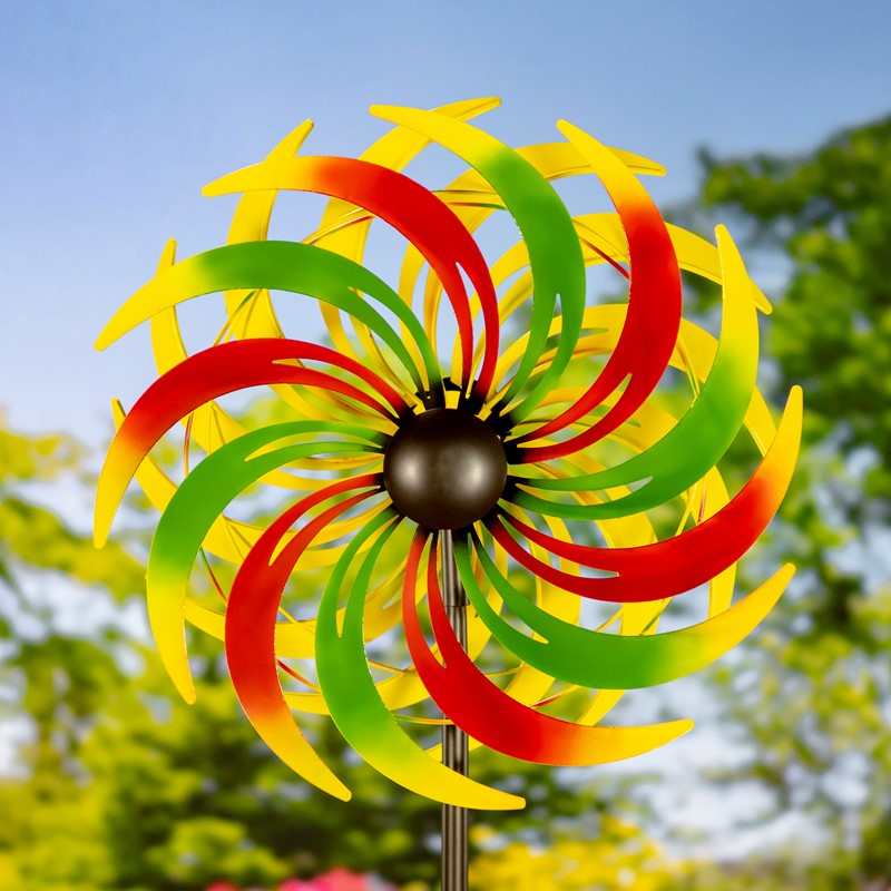 93" Tall Red, Green & Yellow Metal Windmill Stake "Adriana"