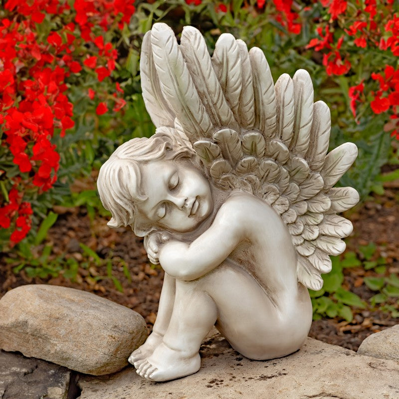 Set of Two 20" Tall Sitting Polyresin Cherub Statues "Thomas & James"