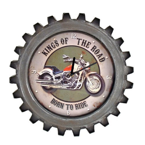 Set of 6 Vintage Style Motorcycle Gear-Shaped Iron Wall Clocks