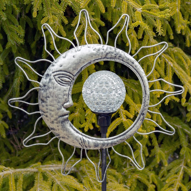 Dual Sun & Moon Solar Spinning LED Garden Stakes in 2 Assorted Colors