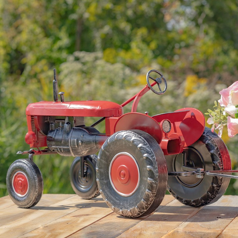 3.4ft. Long Small Red Metal Tractor with Cart "The Aldean"