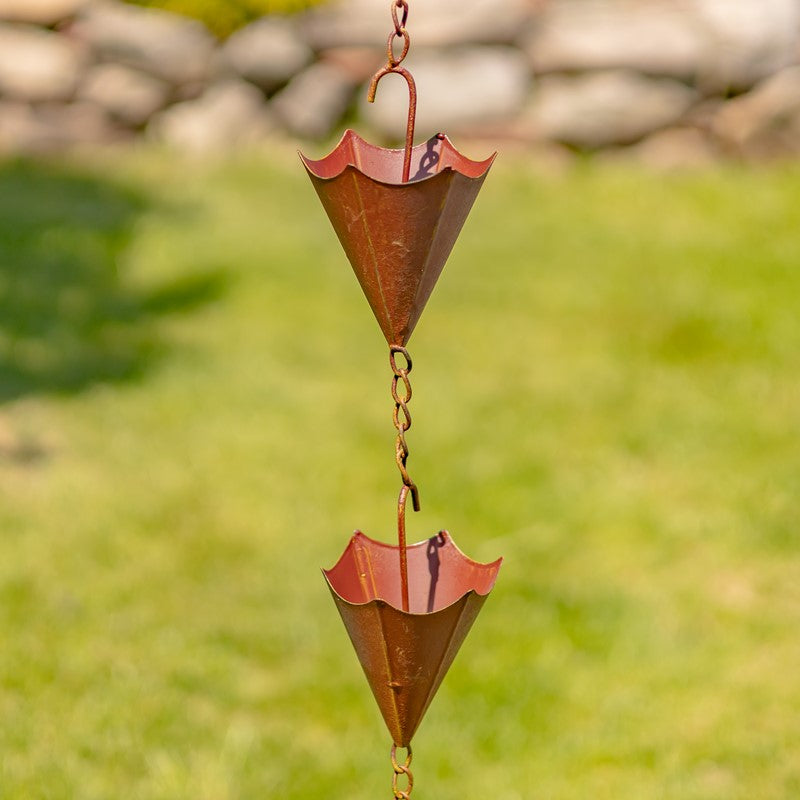 78" LONG IRON UMBRELLA RAIN CHAIN IN ANTIQUE RUST
