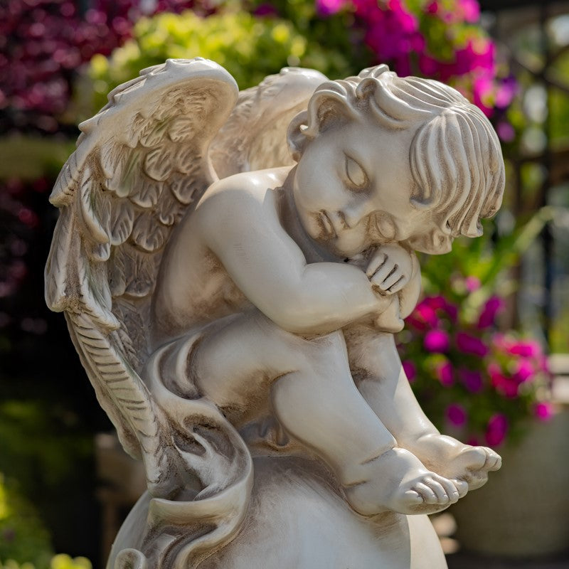 Set of Two 21" Tall Cherubs Sitting on Globe Pedestals "Yael & Cael"
