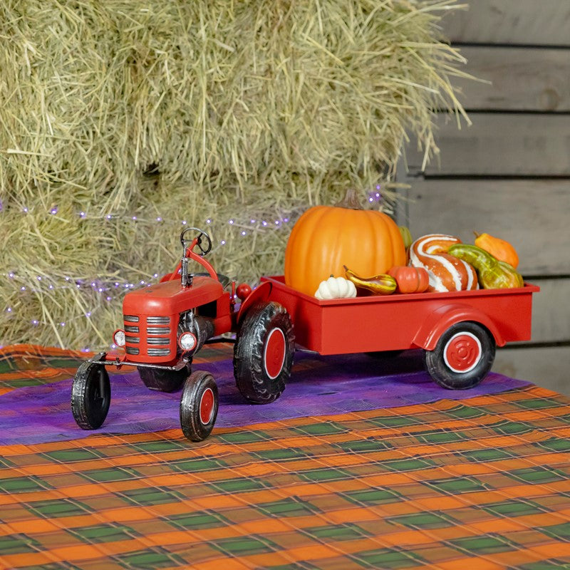 3.4ft. Long Small Red Metal Tractor with Cart "The Aldean"