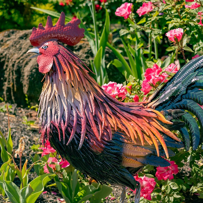 28" Tall Painted Iron Rooster Decoration "Leopold"