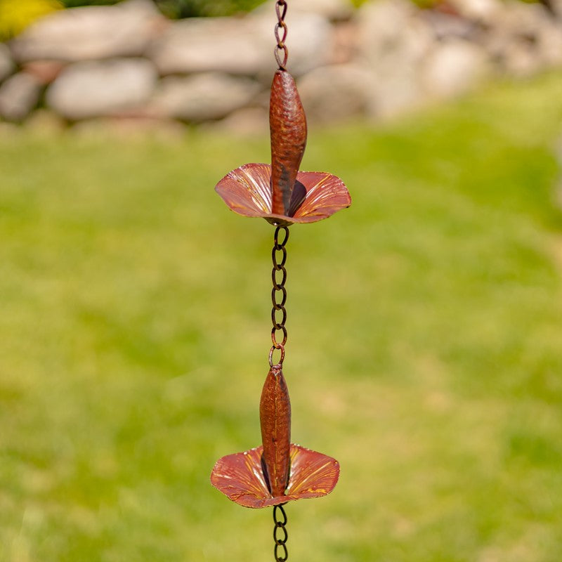 76.5" LONG IRON MUSHROOM RAIN CHAIN IN ANTIQUE RUST
