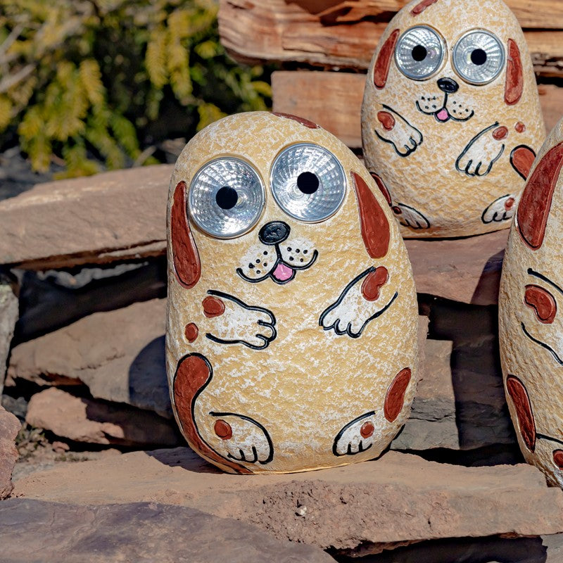 Set of 3 Solar "Rock" Dogs with Light Up Eyes