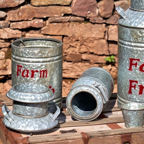 Set of 3 Galvanized Old Style Milk Jug Planters in Red