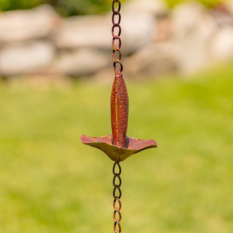 76.5" LONG IRON MUSHROOM RAIN CHAIN IN ANTIQUE RUST