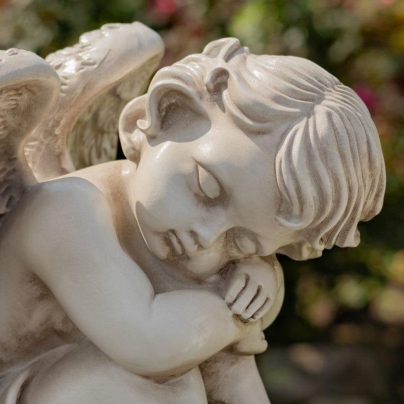 Set of Two 21" Tall Cherubs Sitting on Globe Pedestals "Yael & Cael"