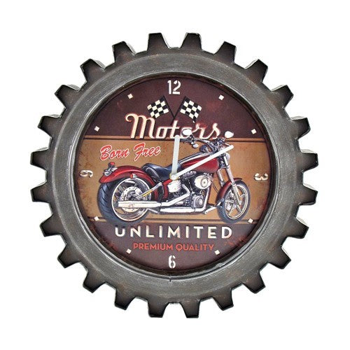 Set of 6 Vintage Style Motorcycle Gear-Shaped Iron Wall Clocks