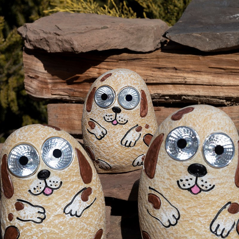 Set of 3 Solar "Rock" Dogs with Light Up Eyes