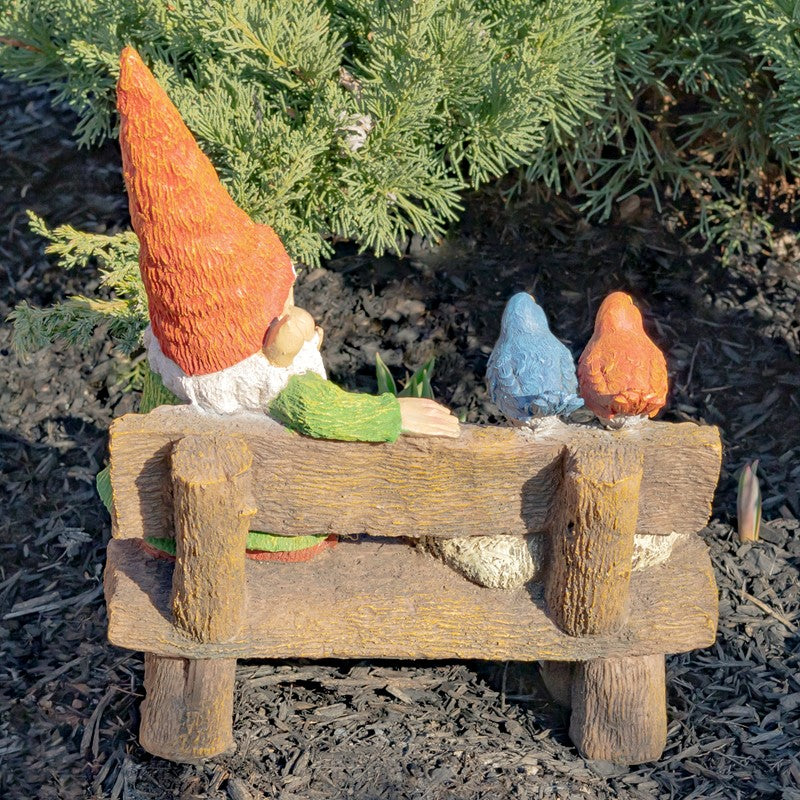 15.35" Tall Spring Garden Gnome with Welcome Sign, Birds and Birdbath