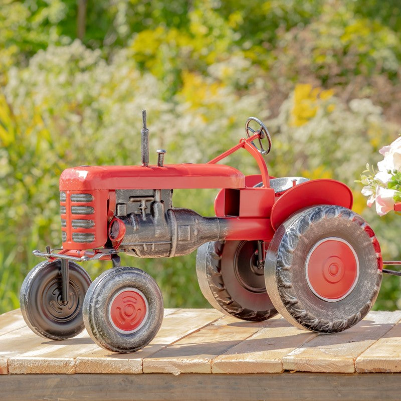 3.4ft. Long Small Red Metal Tractor with Cart "The Aldean"
