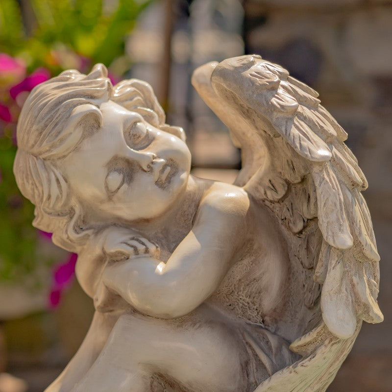 Set of Two 16" Tall MGO Cherubs Sitting on Globe Pedestals "Gabriel & Angelo"