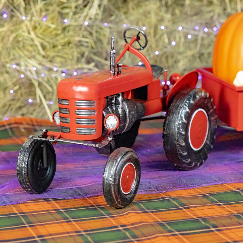 3.4ft. Long Small Red Metal Tractor with Cart "The Aldean"