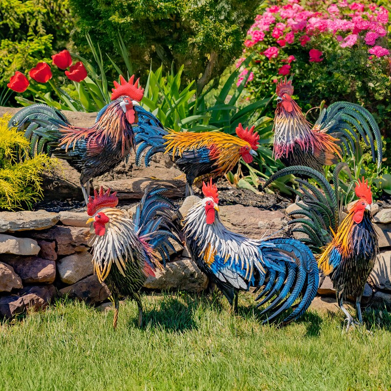 28" Tall Painted Iron Rooster Decoration "Leopold"