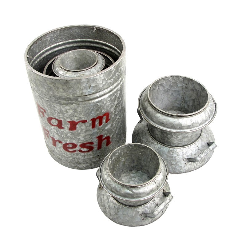 Set of 3 Galvanized Old Style Milk Jug Planters in Red