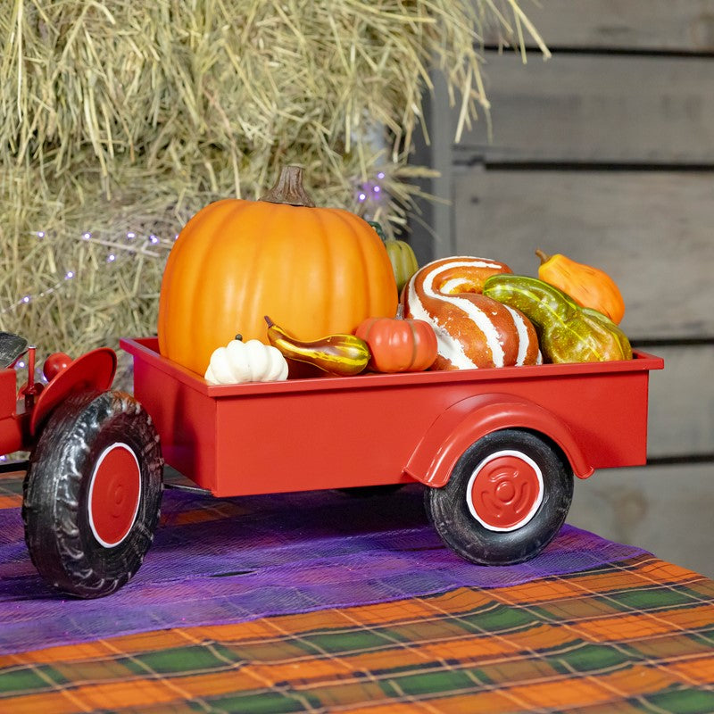 3.4ft. Long Small Red Metal Tractor with Cart "The Aldean"