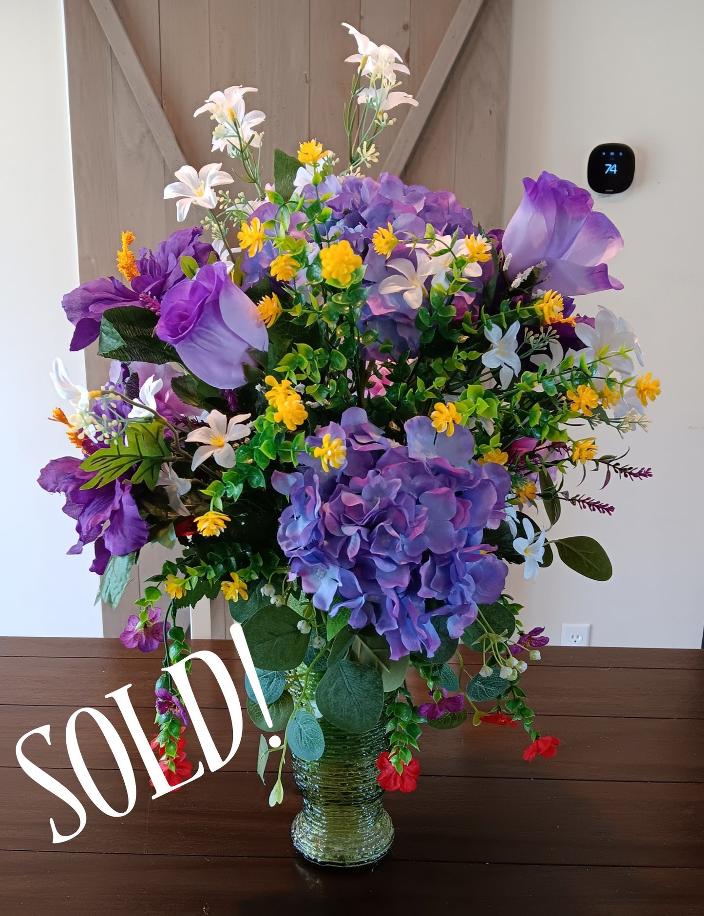 Purple Roses and Hydrangea Silk Vase