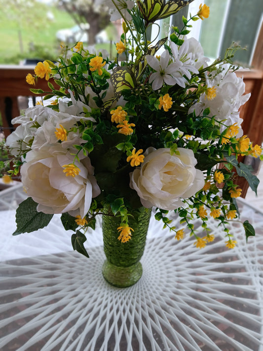Yellow and White Silk Cemetery Vase