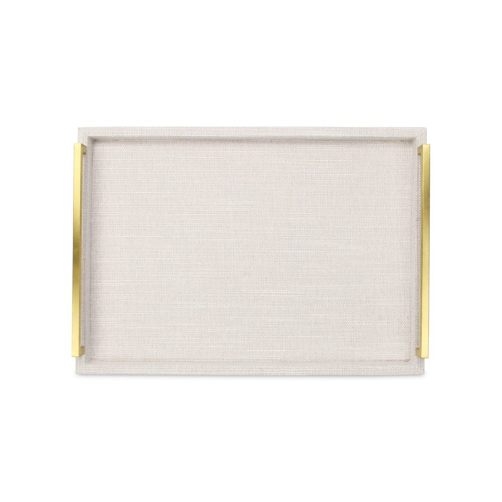 Set of Two Off White Wood and Fabric Nested Serving Trays With Gold Handles