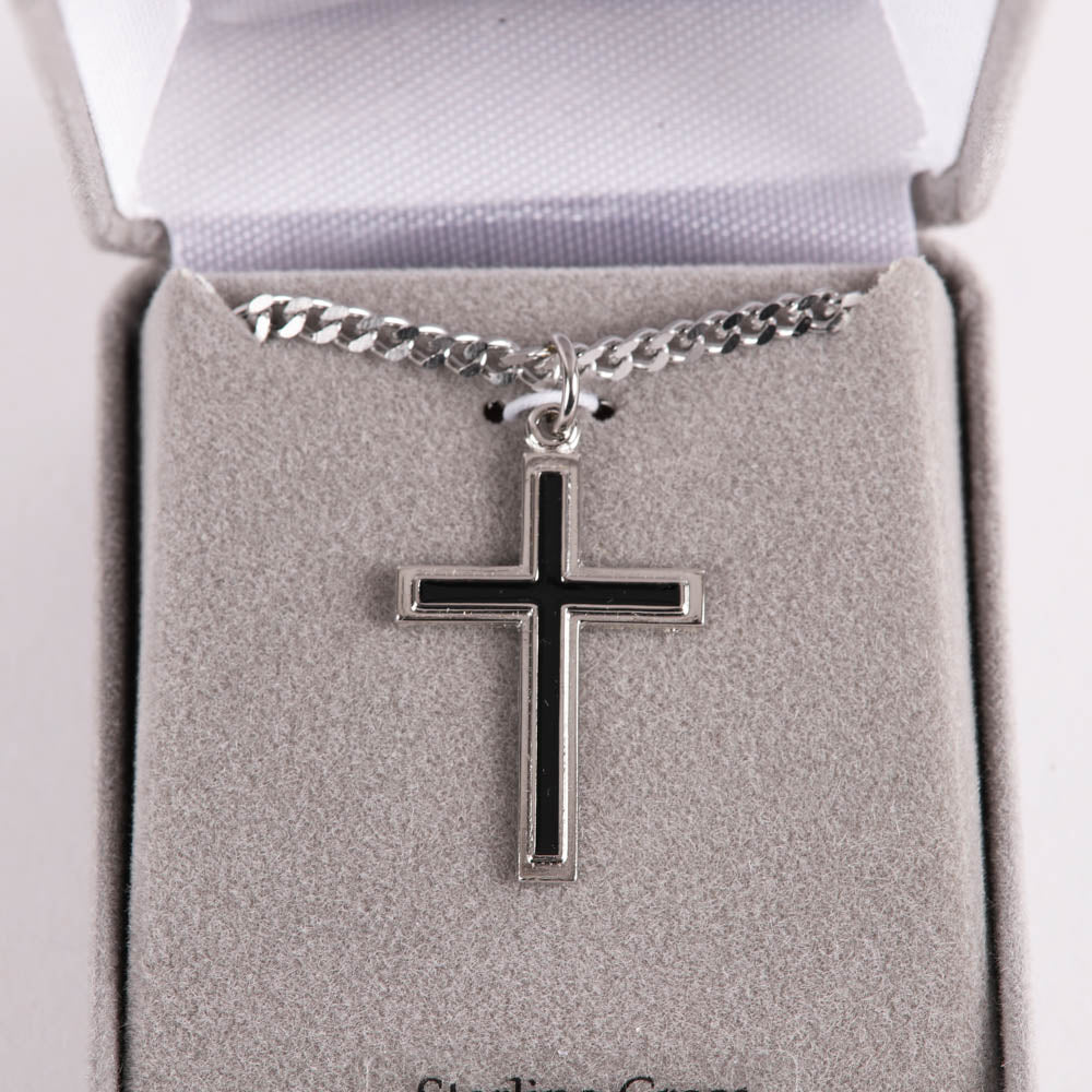 Sterling Silver Epoxy Filled Cross Necklace  24″